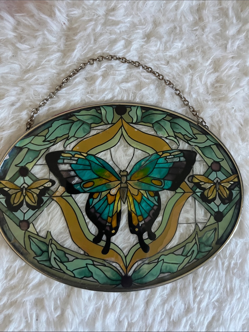 Stained Glass Butterfly Wall Art - Turquoise & Gold